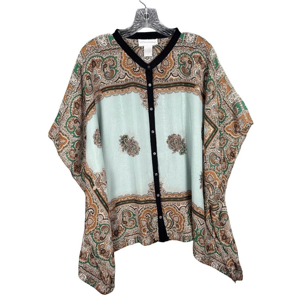Soft Surroundings 100% Silk Kimono Sleeve Button Up Top L XL Flowy Luxury Chic - Picture 1 of 11
